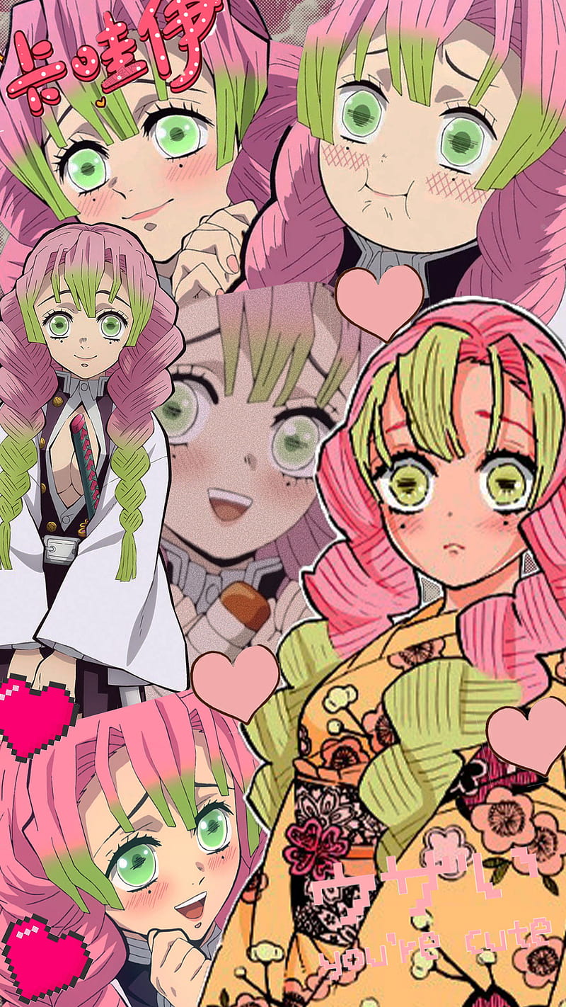 Mitsuri, cute, green, pink, HD phone wallpaper