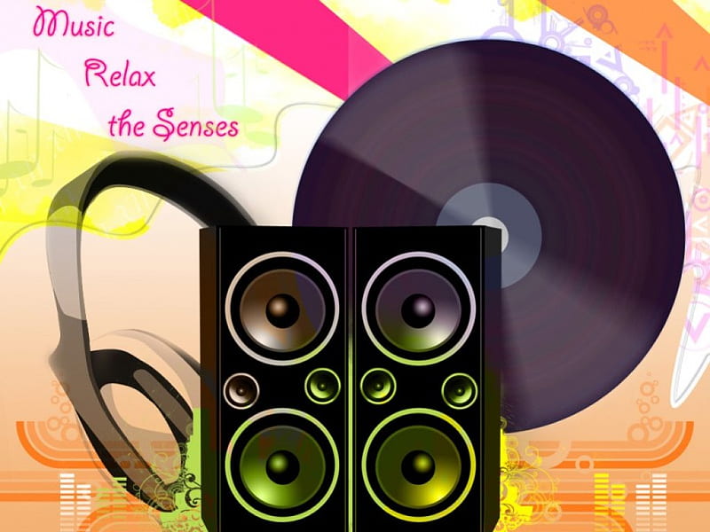 Music, Relax The Senses, speakers, vinyl, vector, album, HD wallpaper