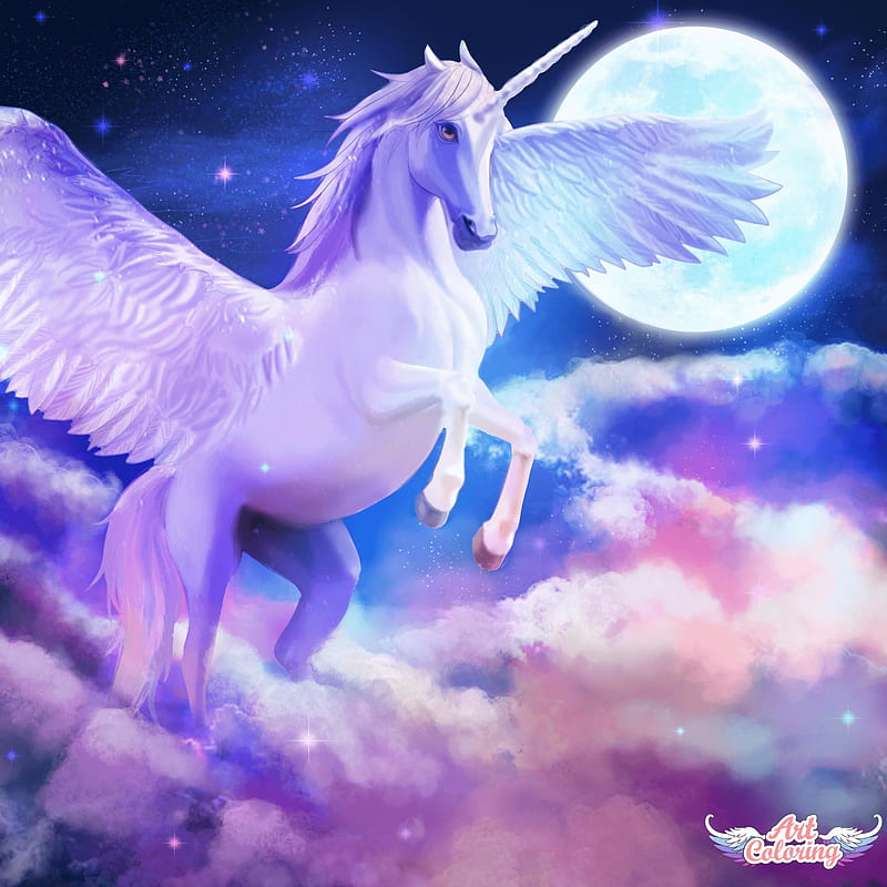 Alicorn, horse, magical, night, unicorn, HD phone wallpaper