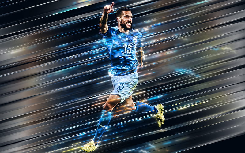 Cristiano Biraghi Italy national football team, Italian football player, defender, creative art, blue background, Italy, football, Biraghi, HD wallpaper