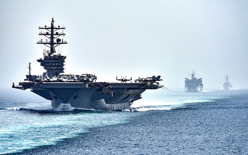 American aircraft carrier, USS Dwight D Eisenhower, CVN-69, Nimitz, F-18, US Navy, ocean, nuclear ship, HD wallpaper