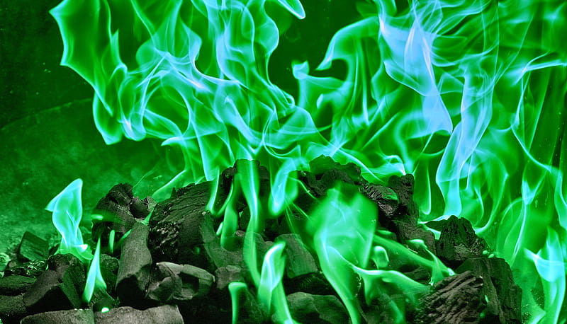 Green Fire, burn, feuer, flame, halloween, skull, witches, HD wallpaper