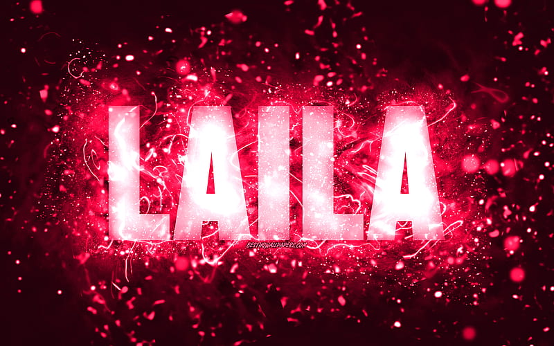 Happy Birtay Laila, pink neon lights, Laila name, creative, Laila Happy Birtay, Laila Birtay, popular american female names, with Laila name, Laila, HD wallpaper