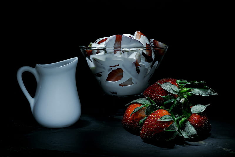 ❤️, Dessert, Bowl, Strawberries, Pitcher, HD wallpaper