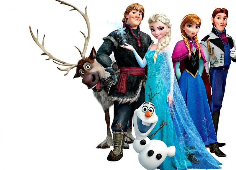 Frozen (2013), anna, movie, elsa, man, snowman, olaf, fantasy, snow queen, reindeer, white, frozen, princess, disney, blue, HD wallpaper