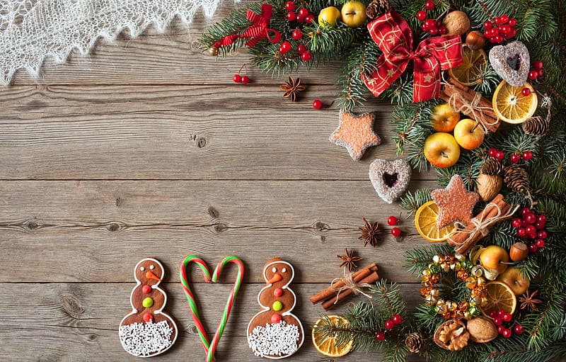 decoration, berries, tree, New Year, cookies, Christmas, hearts, snowmen, fruit, nuts, Christmas, wood, hearts, Merry Christmas, Xmas, cookies for , section новый год, Christmas Wooden, HD wallpaper