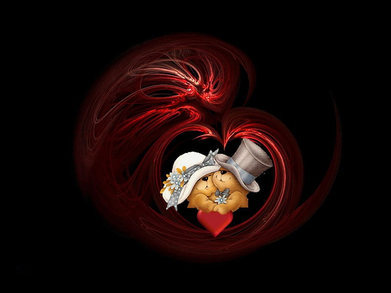 Heart abstract with two bears in center, red, bears, hats, heart, HD  wallpaper | Peakpx