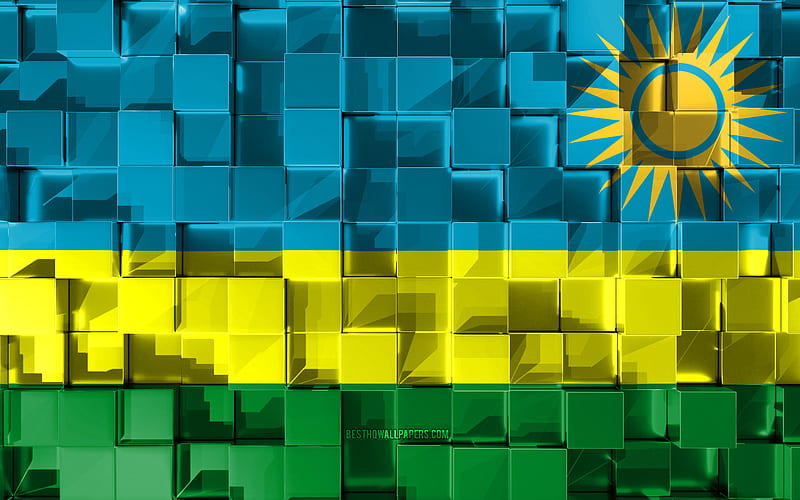 Flag of Rwanda, 3d flag, 3d cubes texture, Flags of African countries, 3d art, Rwanda, Africa, 3d texture, Rwanda flag, HD wallpaper