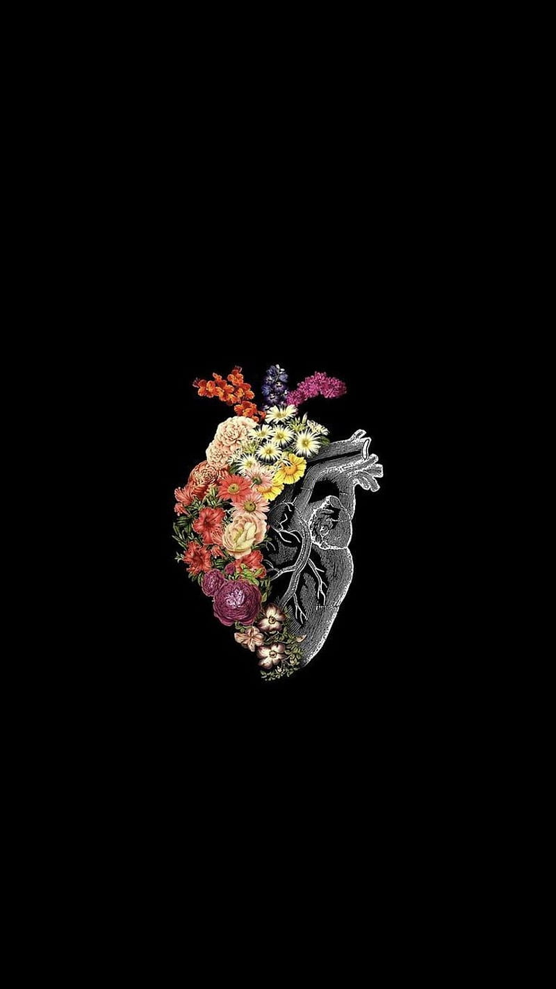 Flowering heart, aesthetic, art, flowers, Tumblr, black, drawing,  minimalist, HD phone wallpaper | Peakpx