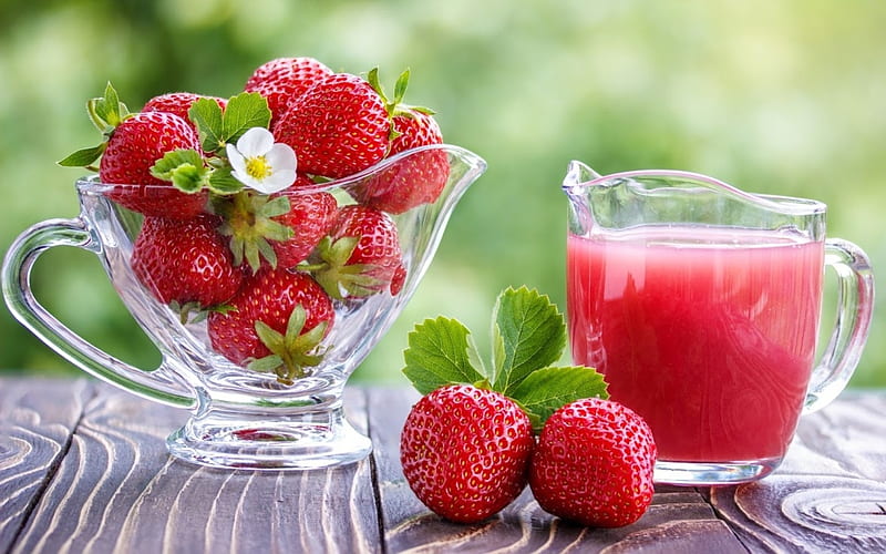 Strawberries, glass, still life, juice, berries, nature, HD wallpaper