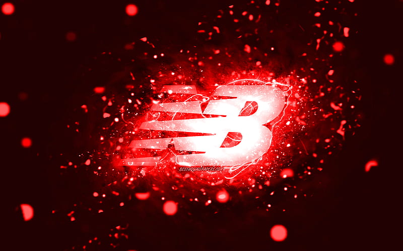 New Balance red logo, , red neon lights, creative, red abstract background, New Balance logo, fashion brands, New Balance, HD wallpaper