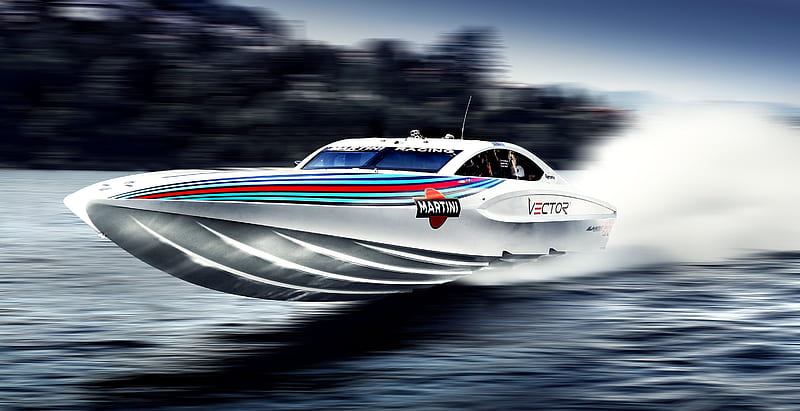 speed boat, tree, water, boat, speed, HD wallpaper
