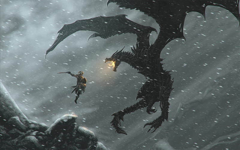 The Elder Scrolls Legends Warrior Dragon Snow Fire, the-elder-scrolls, games, pc-games, xbox-games, ps-games, 2017-games, dragon, snow, fire, HD wallpaper