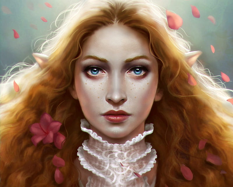 Flower Elf Art Frumusete Luminos Redhead Woman Fantasy Girl