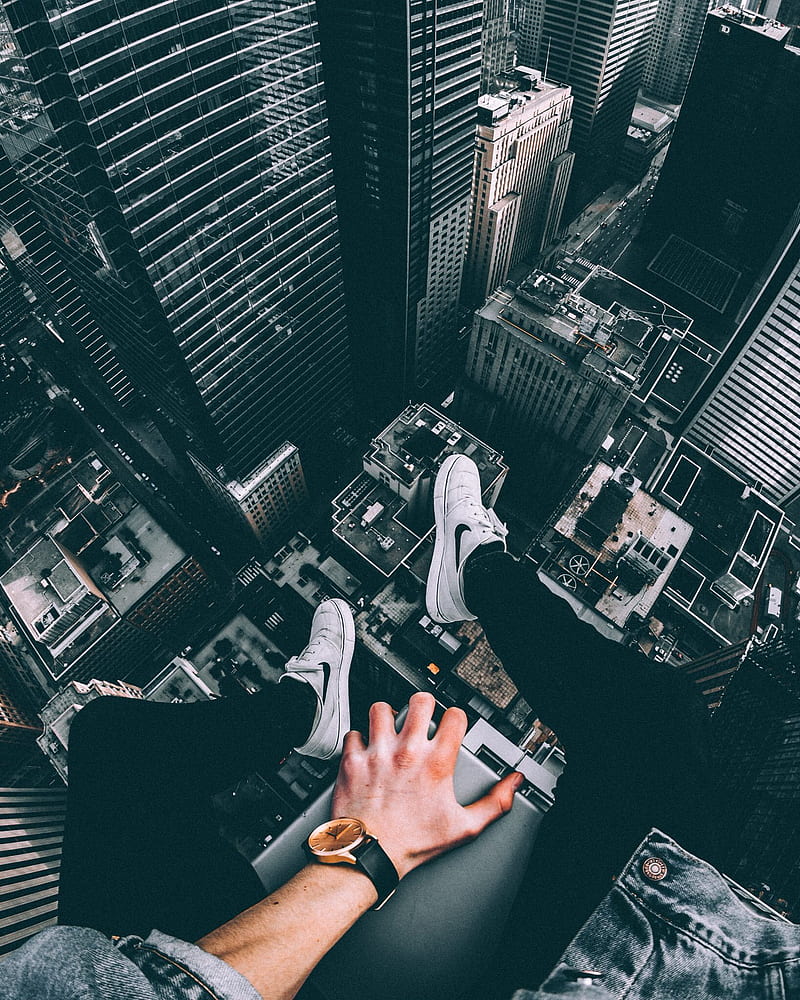 city, shoes, Nike, heights, wristwatch, parkour, HD phone wallpaper