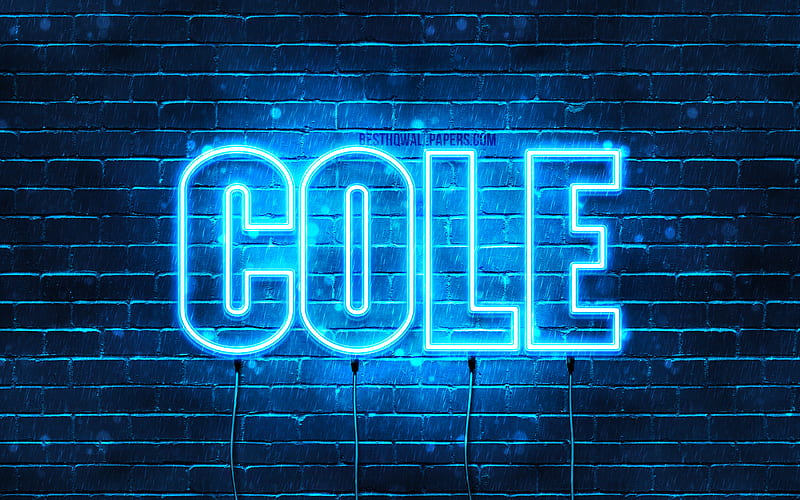 Cole with names, horizontal text, Cole name, blue neon lights, with Cole name, HD wallpaper
