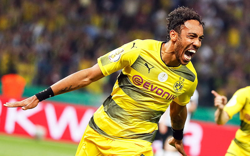 Pierre-Emerick Aubameyang, joy, goal, footballers, Bundesliga, BVB, soccer, Borussia Dortmund, HD wallpaper
