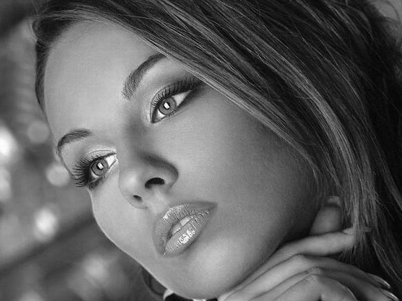 beauty in her eyes, special, black and white, bonito, woman, graphy, beauty, face, hop, eyes, HD wallpaper