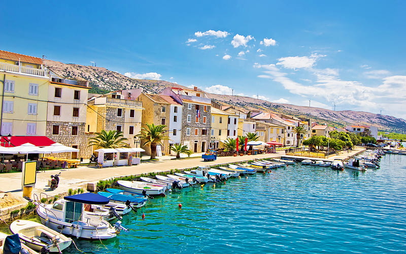 Pag, Croatian island, Pag town, Adriatic Sea, resort, summer, Pag cityscape, Zadar, Croatia, HD wallpaper