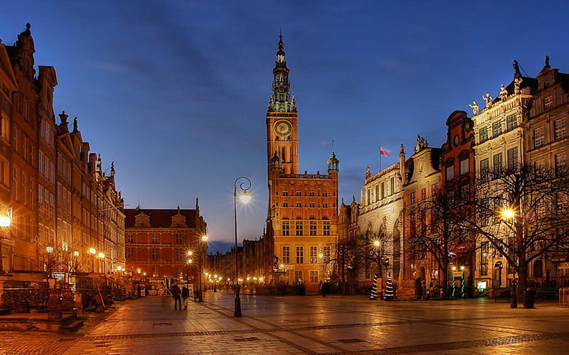 Gdansk City, long, polish, market, polska, city, main town hall, poland, gdansk, long market, HD wallpaper
