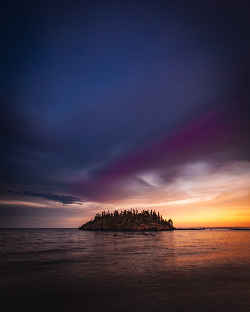 Sunset Island, , dark, sky, water, ocean, sea, latest, HD phone wallpaper