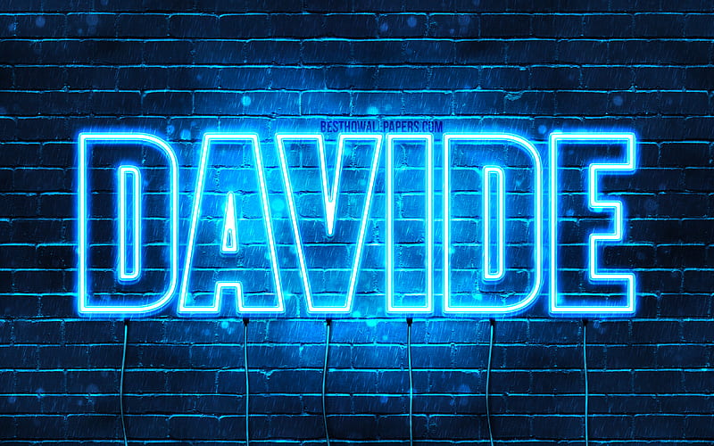 Davide with names, Davide name, blue neon lights, Happy Birtay Davide, popular italian male names, with Davide name, HD wallpaper