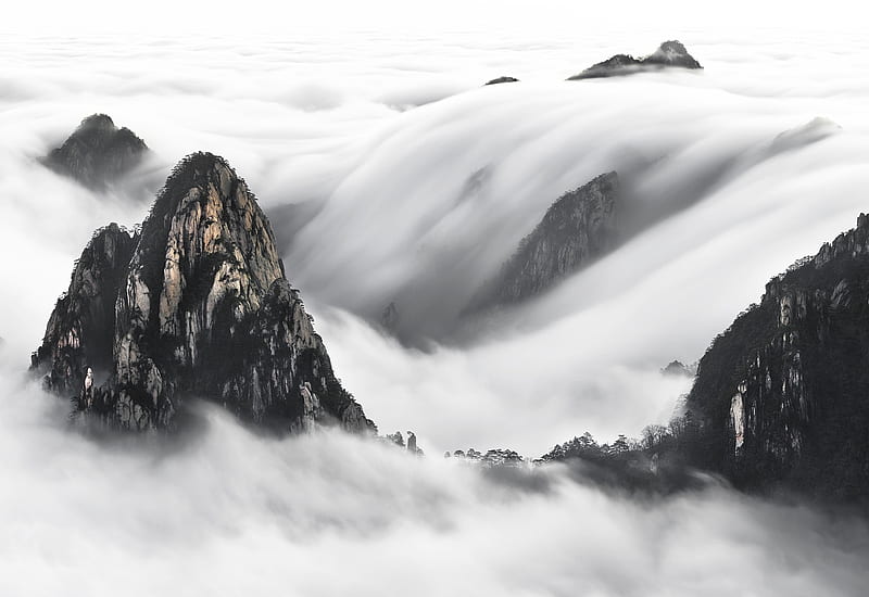 Huangshan Falls, Cloud waterfall, Yellow Mountains, China, HD wallpaper