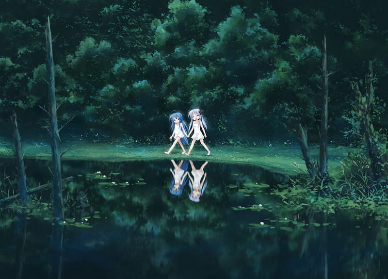 Forest, konata, green, lucky star anime, friends, HD wallpaper