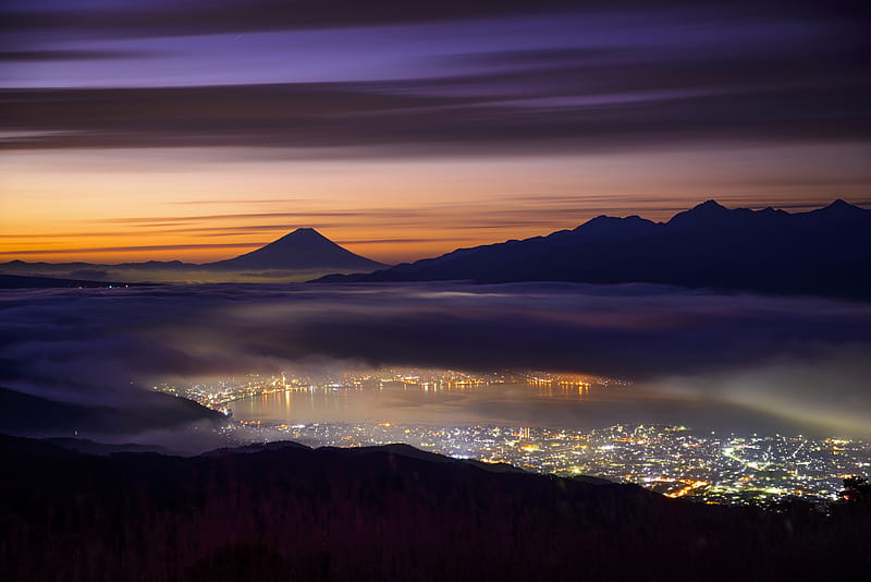 Volcanoes, Mount Fuji, Night , Japan, HD wallpaper