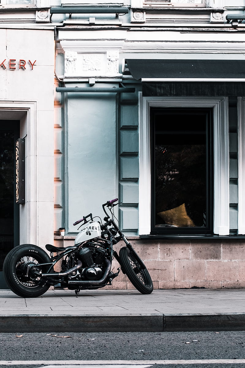 motorcycle, bike, chopper, black, white, HD phone wallpaper