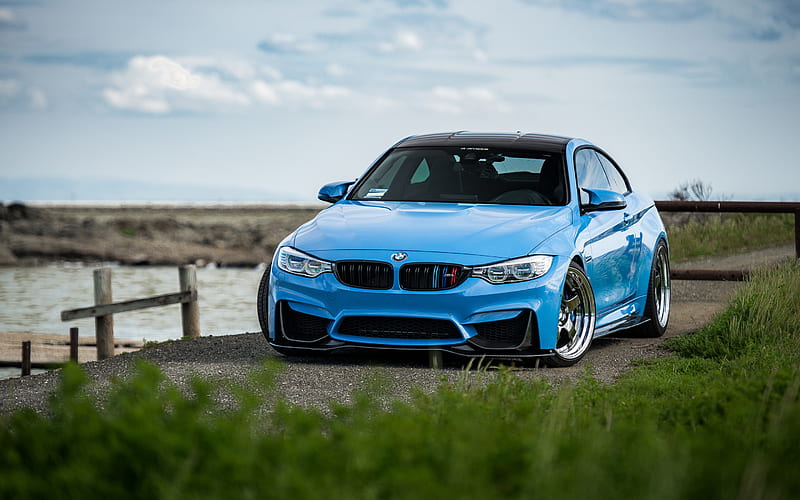 BMW M4, 2018, M Package, exterior, blue sports coupe, tuning M4, German sports cars, BMW, HD wallpaper