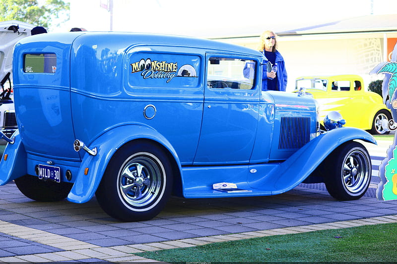 Ford Delivery HotRod, hotrod, ford, panel van, classic, blue, HD wallpaper