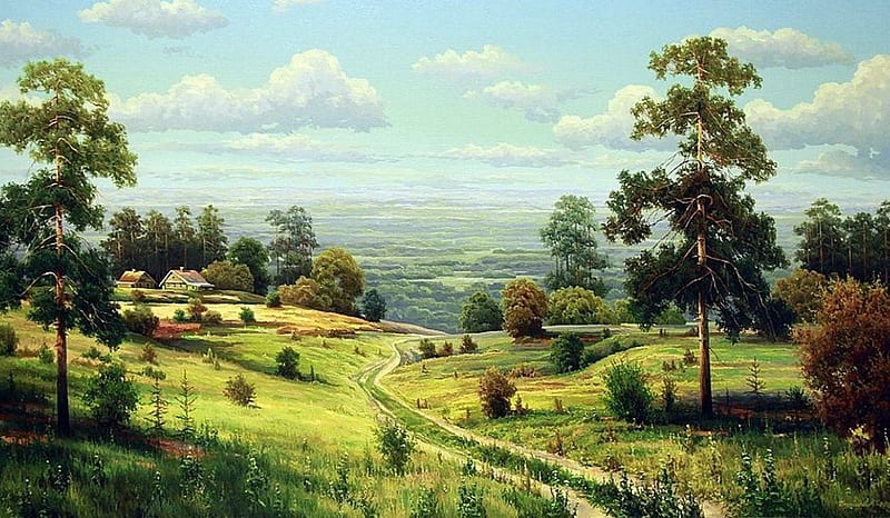 Landscape, painting, nature, hill, HD wallpaper | Peakpx