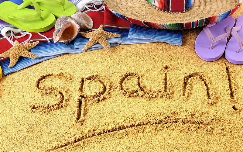 Summer travel, beach, sand, traveling to Spain, beach accessories, summer, Spain, HD wallpaper