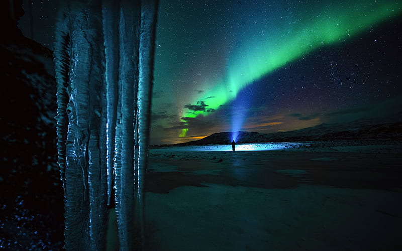 Man Silhouette Northern Lights 2021 Scenery, HD wallpaper