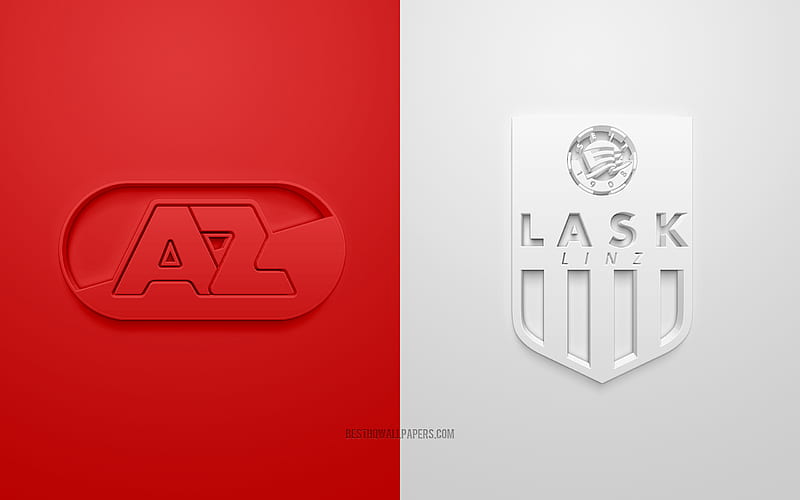 AZ Alkmaar vs LASK, UEFA Europa League, 3D logos, promotional materials, red-white background, Europa League, football match, AZ Alkmaar, LASK, HD wallpaper