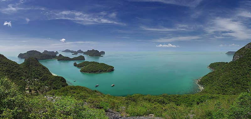 Sky, Sea, Ocean, , Tropics, Panorama, Lagoon, Islet, Thailand, Seascape, Ang Thong, HD wallpaper