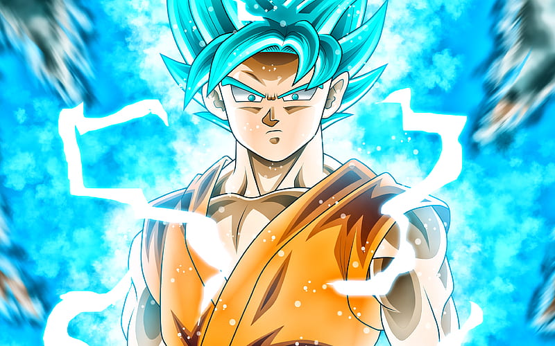 Blue Goku, lightning, Super Saiyan Blue, DBS, Super Saiyan God, Dragon Ball Super, manga, Dragon Ball, Son Goku, HD wallpaper