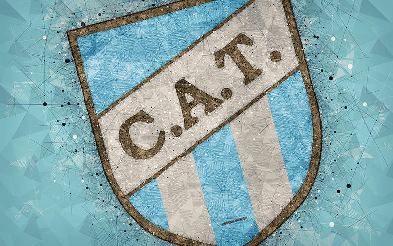 Club Atletico Tucuman logo, geometric art, Argentinian football club, blue abstract background, Argentine Primera Division, football, San Miguel de Tucuman, Argentina, creative art, HD wallpaper