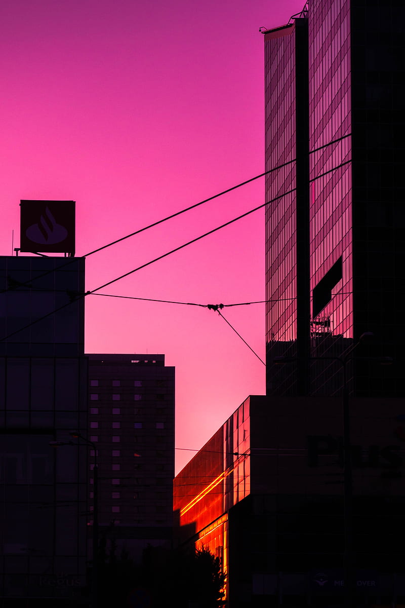 building, city, sunset, silhouette, HD phone wallpaper