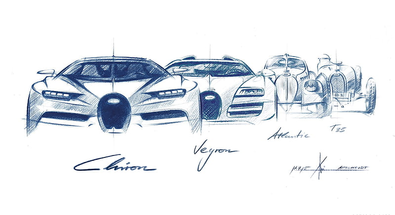 2017 Bugatti Chiron - Historic Icons - Design Sketch , car, HD wallpaper