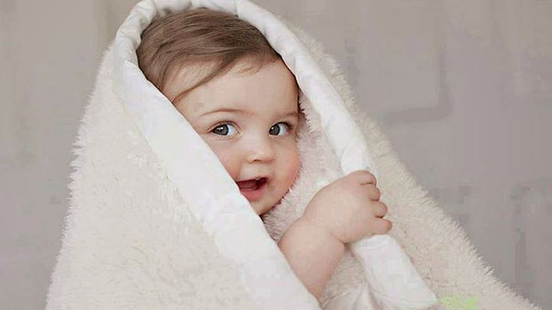 Cute Infant Baby Is Covering With White Fur Towel Cute, HD wallpaper