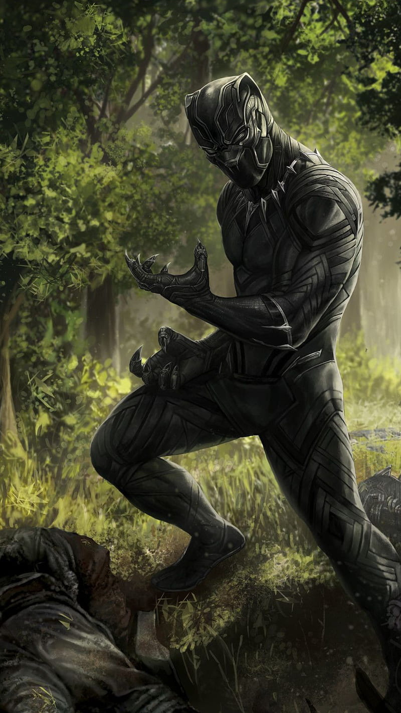 Black panther, forest, hero, marvel, movie, super, t challa, HD phone wallpaper