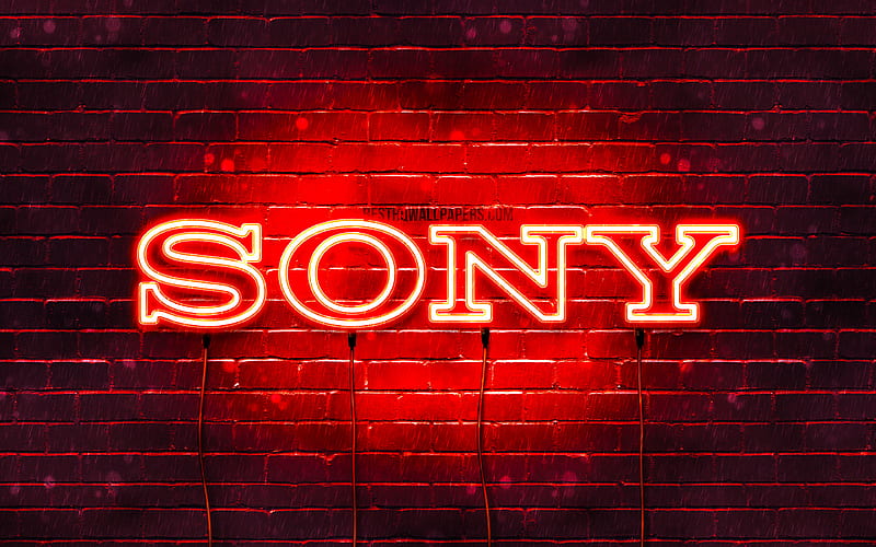 Sony red logo red brickwall, Sony logo, brands, Sony neon logo, Sony, HD wallpaper