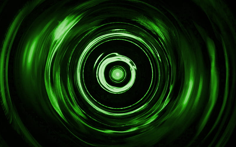 green spiral background green vortex, spiral textures, 3D art, green waves background, wavy textures, green backgrounds, HD wallpaper
