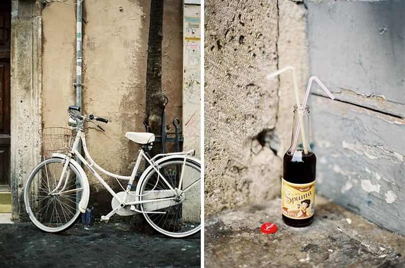 Flavour of Rome, bottle, bicycle, straw, refreshment, europe, drink, bike, flavour, italy, graph, pic, rome, wall, cap, HD wallpaper