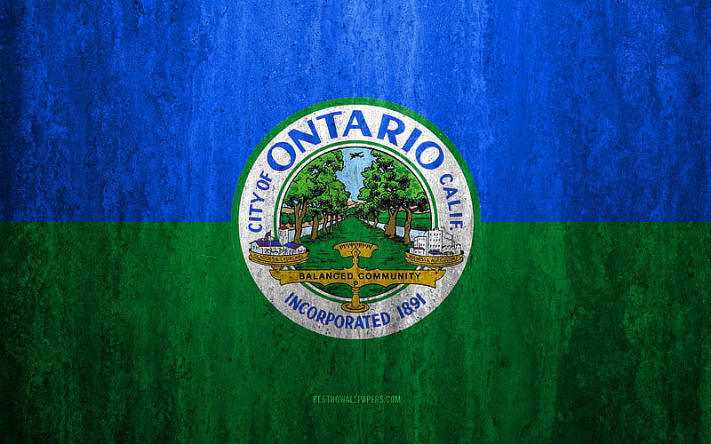 Flag of Ontario, California stone background, American city, grunge flag, Ontario, USA, Ontario flag, grunge art, stone texture, flags of american cities, HD wallpaper