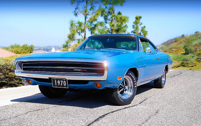 Blue Muscle, 500, muscle, car, charger, dodge, classic, blue, HD wallpaper