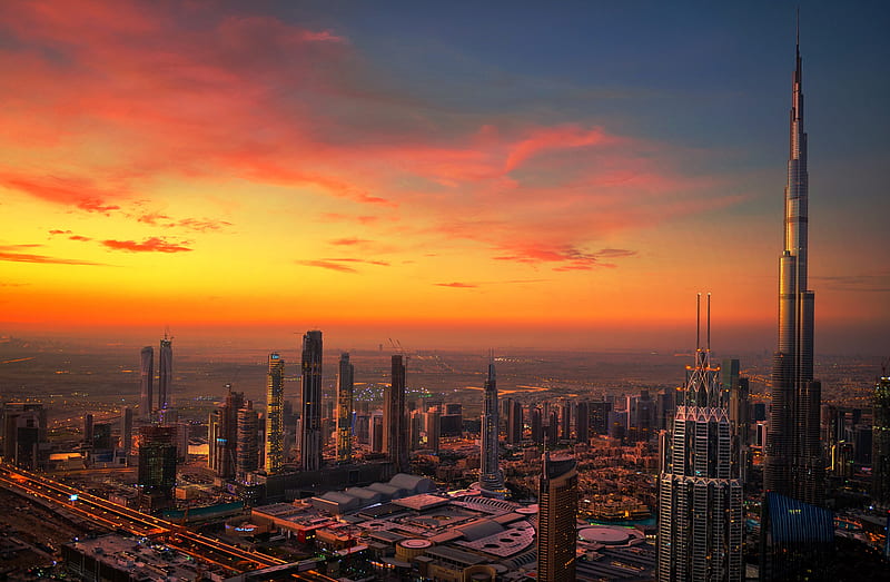 Cities, Dubai, Building, City, Skyscraper, Sunset, United Arab Emirates, HD wallpaper