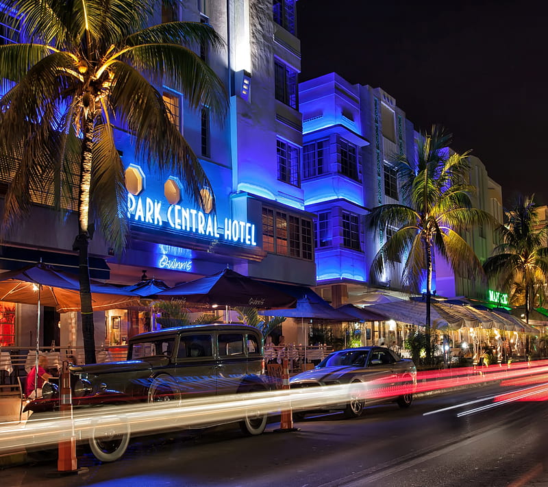 South Beach, city, florida, miami, neon, road, HD wallpaper